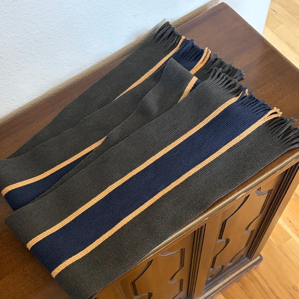 L.L. Bean Vintage Men’s Green and Navy Striped Scarf Angora Cotton Blend
